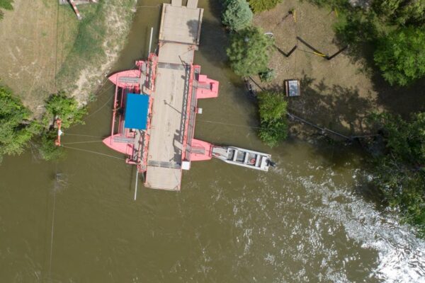 Aerial videography monitoring North Thompson River at the McLure Ferry water levels near McLure British Columbia May 19, 2018