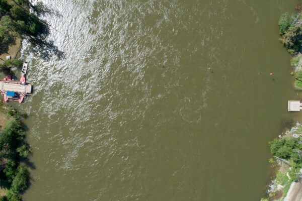 Aerial videography monitoring North Thompson River McLure water levels near McLure British Columbia May 19, 2018